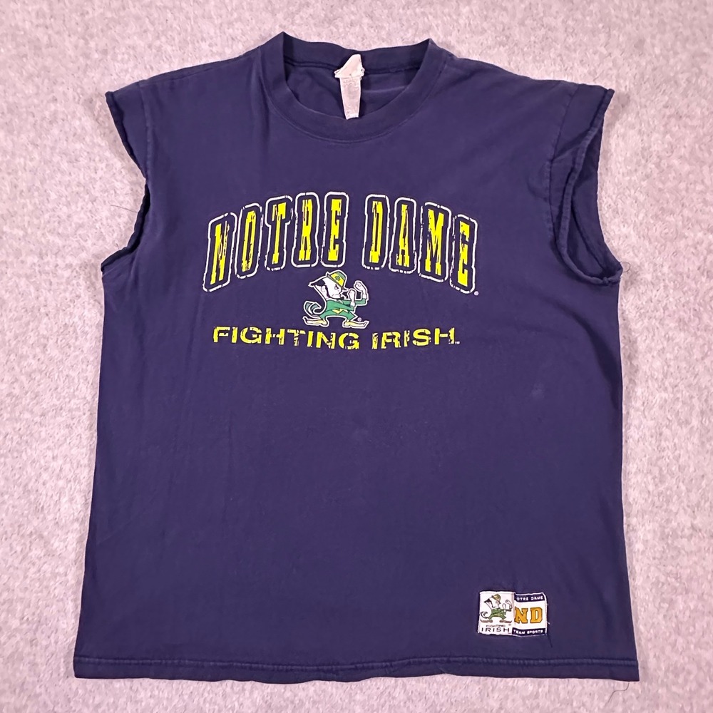 Vintage Notre Dame Fighting Irish Muscle Tee Navy Blue TNT Sleeveless Shirt XL